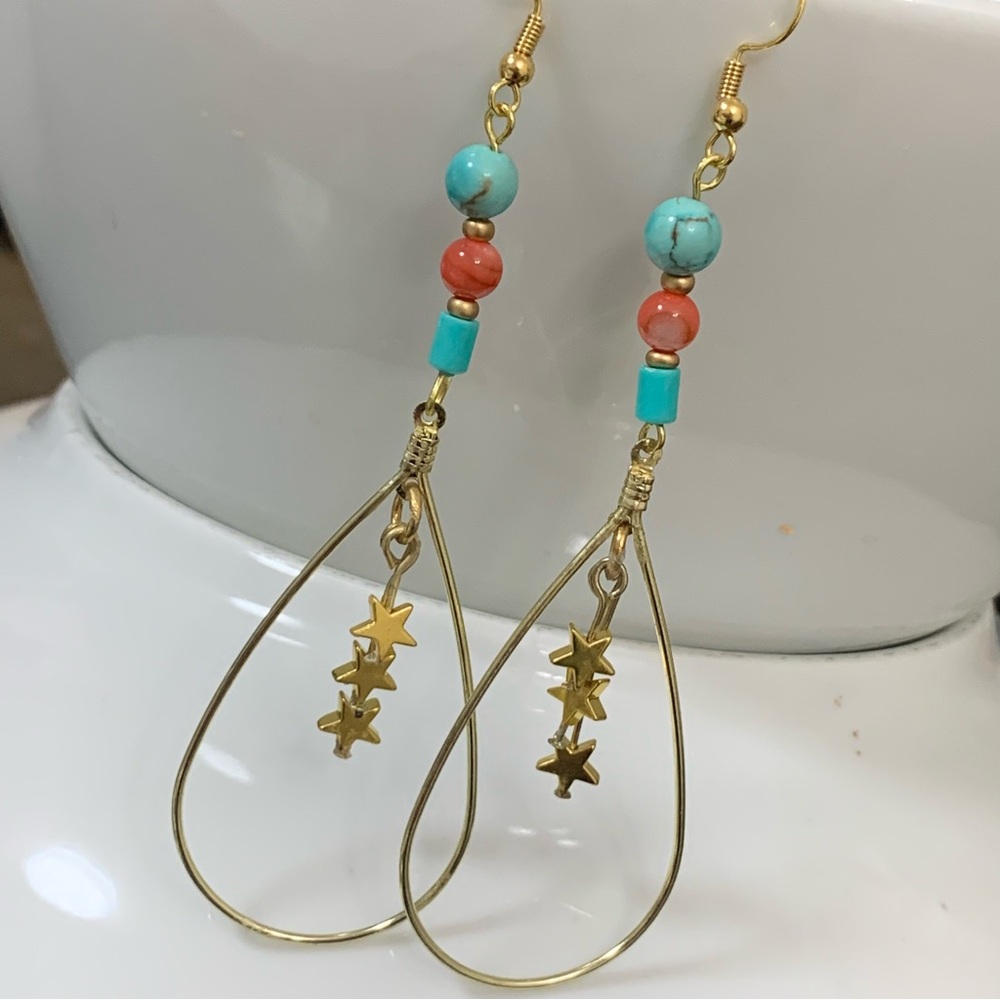 Turquoise & Coral Hoop Earrings